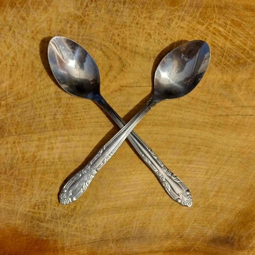 Replacement Flatware - 2 pieces Floral Embossed Stainless Steel Indonesia Spoons